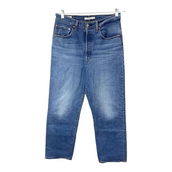 Levi Ribcage Straight Jeans Sz 30 x 29L High Rise Button Fly Medium Wash - Picture 1 of 10